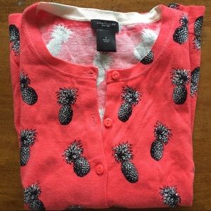 Ann Taylor Pineapple Print Long Sleeve Cardigan